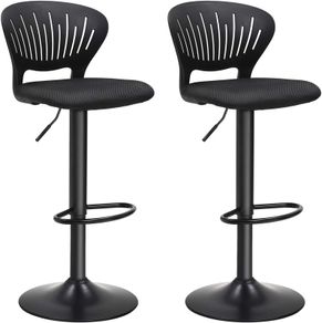 _Bar Stool Set of 2 Height Adjustable with Crown Backrest 360 Degree Rotating Comfortable Padded Seat Kitchen Bar Black