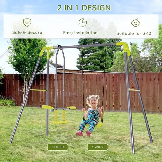 Kids Children Swing Glider Set Metal Frame Backyard Playground Garden Outdoor Baby (FREE SHIPPING)