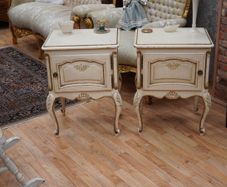 Pair of Antique French Painted Oak Bedside Cabinets