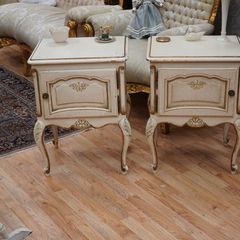 Pair of Antique French Painted Oak Bedside Cabinets