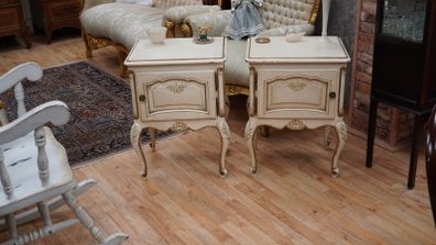 Pair of Antique French Painted Oak Bedside Cabinets