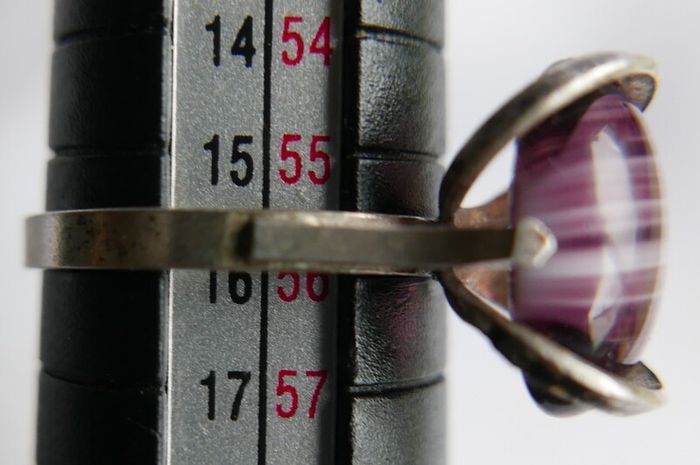 Vintage Sterling Silver 925 Purple Striped Agate Ring size P - 2,82g