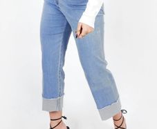 Kalisson Light Wash Turn Up HR Crop Jeans