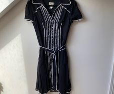 Vintage KAREN MILLEN 100% Silk Chiffon Contrast Trim Midi Dress Y2K 90s