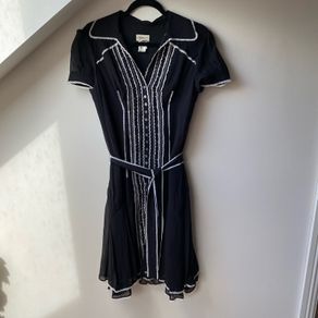Vintage KAREN MILLEN 100% Silk Chiffon Contrast Trim Midi Dress Y2K 90s