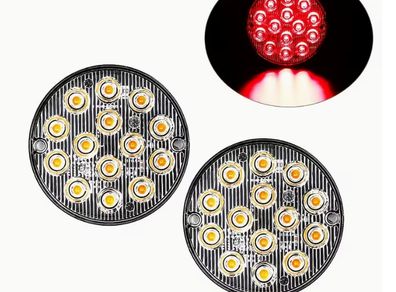 Stay on or flashing 2PCS 14LED Light Round Flashing Light, 12V-24V, Suitable for Car, SUVs, Trucks, Trailers, 2 Light Modes