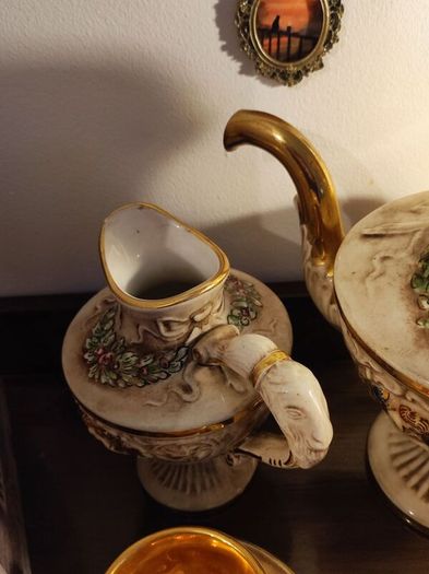 Vintage Italian Capodimonte Porcelain Tea Set-Gold & Floral Decoration