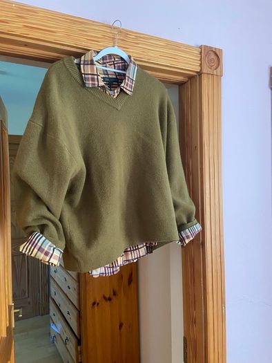 Zara Olive Green Oversized  V Neck Jumper  Size Large