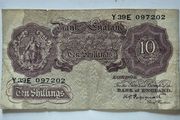 2 English Wartime Banknotes. 10 Shillings, K.Peppiatt cashier