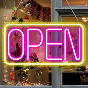 Neon Open Signs, 16.5x 9 Ultra Bright Open Sign, Neon Open Sign with ON/OFF Switch, Electric Light Up Sign for Shop, Stores, Salons, Parties, Window, Restaurant (Pink&Yellow)