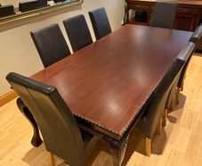 Exquisite Hand-Carved Dining Table & 8 Leather Dining Chairs
