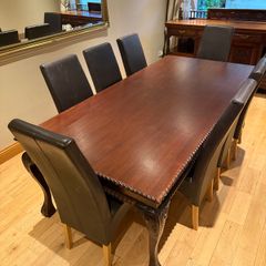 Exquisite Hand-Carved Dining Table & 8 Leather Dining Chairs