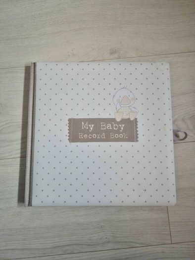 Baby record book and silver rattle