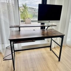 Computer Desk with Monitor Stand & Storage Shelves