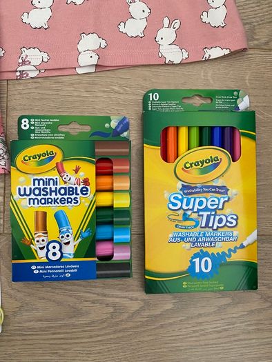 HM girls dresses crayola markers hair clips