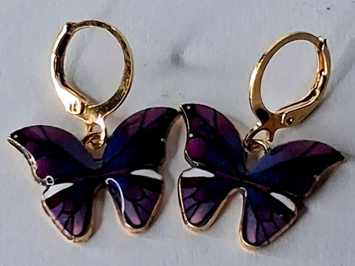Mini Hoop Purple Butterfly Drop Earrings