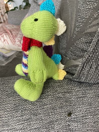 Hand knit dinasaur