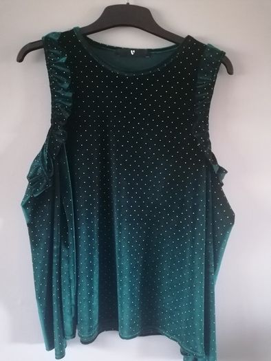 V by Very Green & gold Velvet Cold Shoulder Top. Size 14.