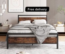 Double Bed Frame with Wooden Headboard,Heavy Duty