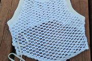 Bershka White Crochet Tie Top, Size UK8