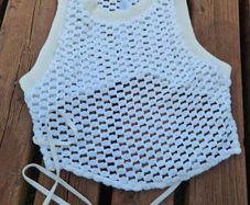 Bershka White Crochet Tie Top, Size UK8