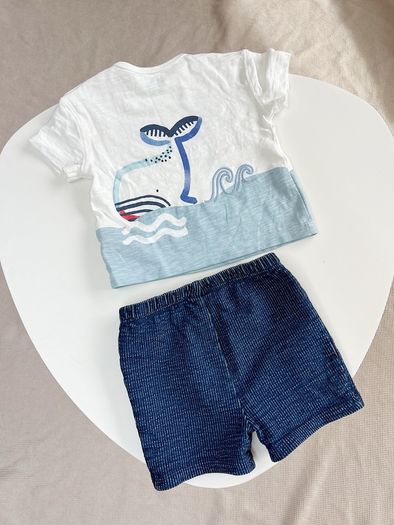 Next Blue Nautical Scene Top and Shorts Baby Set 6-9 Months