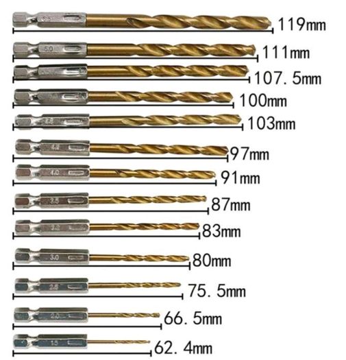 13pcs drill bits set a few are very small sized 1.5 to 6.5mm