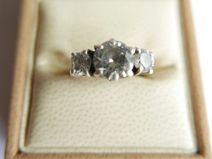Vintage 925 Sterling Silver Three Stone Ring - size N - 5,2g