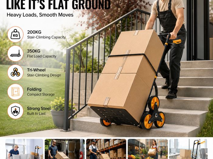 Heavy Duty Stair Climbing Cart 200kg Folding Hand Truck with 6 Wheels
