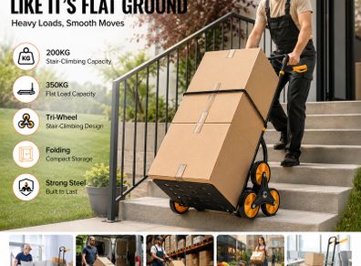 Heavy Duty Stair Climbing Cart 200kg Folding Hand Truck with 6 Wheels