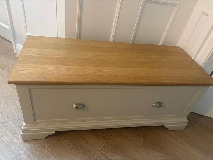 Solid Light Grey Blanket Box with Oak Lid