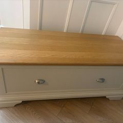 Solid Light Grey Blanket Box with Oak Lid