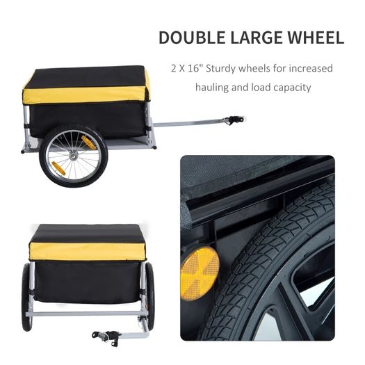 Bicycle Cargo Trailer, Two-Wheel Bicycle Large Cargo Wagon Trailer Oxford Fabric, Folding Storage, & Removable Cover, Yellow