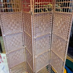 Large 4 Panel Woven Wicker Style Folding Room Divider Screen