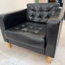 Black Leather Armchair and Matching Ottoman Footstool Image 2