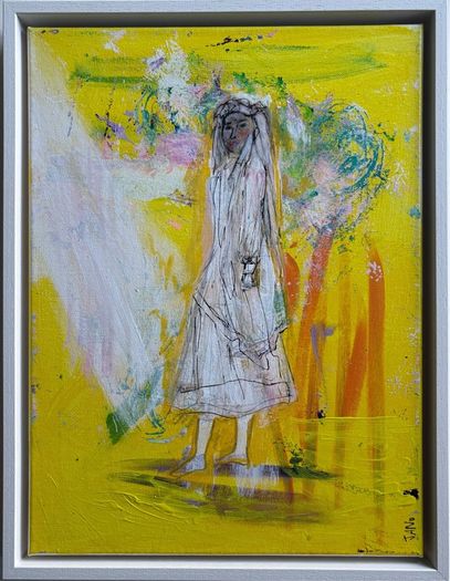 Framed Original Painting Eclectic Art Dublin Wedding Dress Art Bridal Original Art - Fashion Art - Couture Bride - Irish Figurative Art