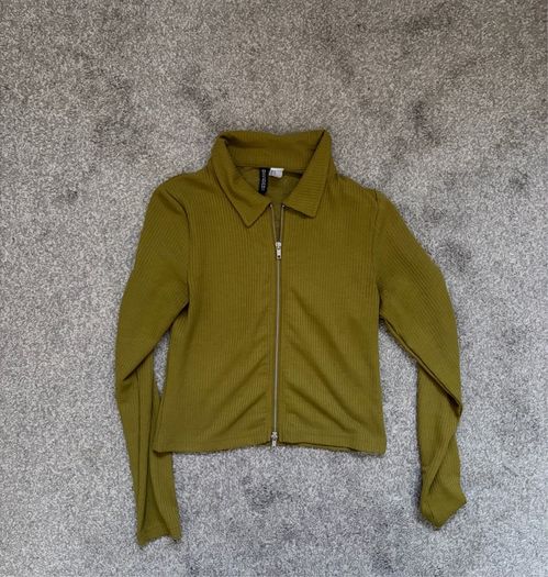 Khaki green fitted zip up long sleeve