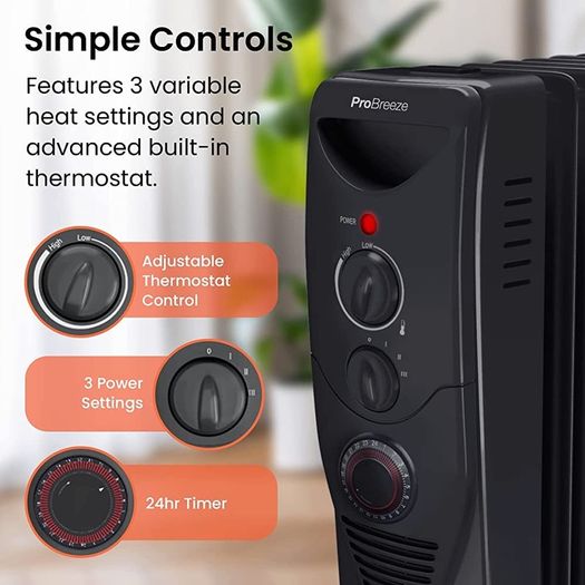 2500W Oil Filled Radiator, 11 Fin - Portable Electric Heater - Built-in Timer, 3 Heat Settings, Adjustable Thermostat, Safety Cut-Off & 24 Hour Timer MULTIPLE COLOURS AVAILABLE (FREE POSTAGE)
