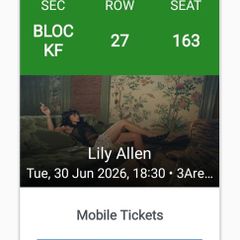 2 seated tickets for Lily Allen Tuesday June 30th