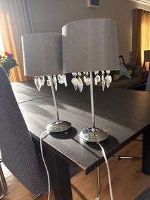 Pair of grey and silver crystal lamps