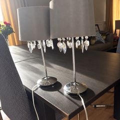 Pair of grey and silver crystal lamps
