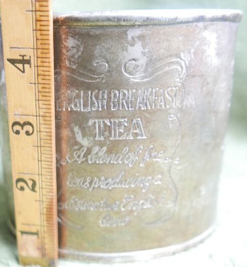 Vintage English Breakfast Tea  Engraved Round Silver Plated Container