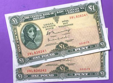 Irish one pound lavery notes