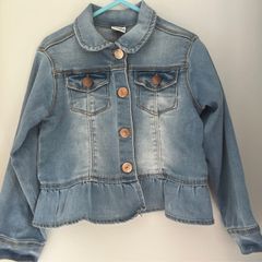 Charanga kids girls denim jacket with ruffles Sz 3-4 EUC
