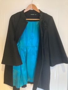 Short Black Coat with turquoise lining