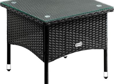 Polyrattan garden table side table with glass top  Grey Cream or Black