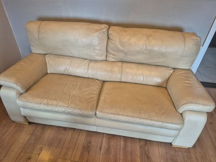 Premium cream leather Sofa-3 seater. 1 grey Chair