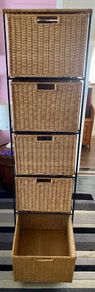 Authentic Heavy Wrought Iron and Wicker Five Drawer Storage Unit.