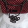 Matte Burgundy Red Chevron Flap Shoulder Handbag with Gunmetal Chain Image 7
