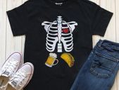 Funny skeleton with beer and tacos t-shirt